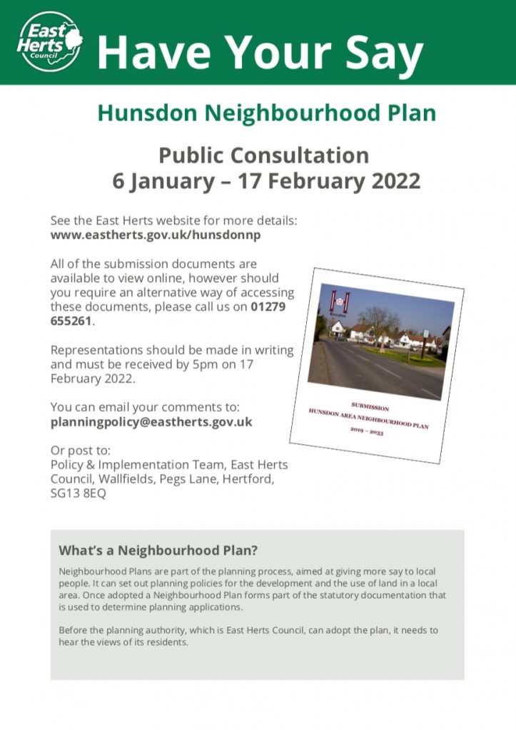 Hunsdon Neighbourhood Plan - Public Consultation - Have Your Say
